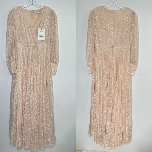 Mac Duggal 93679 Beaded Lace Long Sleeve Wrap Over Gown, Light Rose, Size 12 - Picture 2 of 9